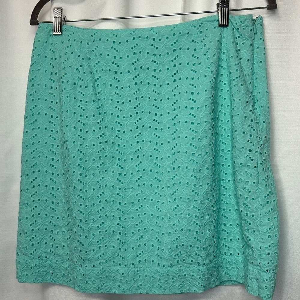 LL Bean Camden Skirt Eyelet Misses Favorite Fit Lined Size 10 Petite Mint Green